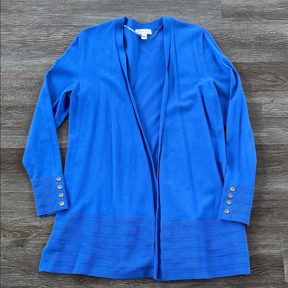 Charter Club Open Front Cardigan Sweater Women's Small Royal Blue Gold Buttons